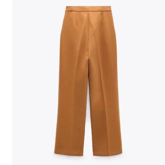 ZARA DARK CAMEL PANTS WIDE LEG NEW XS - Picture 11 of 12